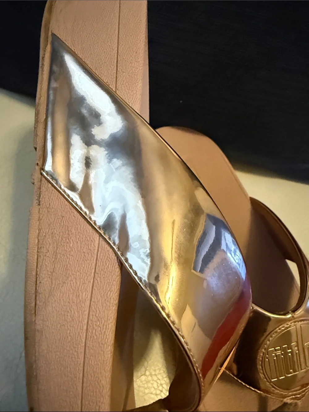 Fitflop Women's Metallic Rose Gold Slide Sandals - Picture 12 of 13